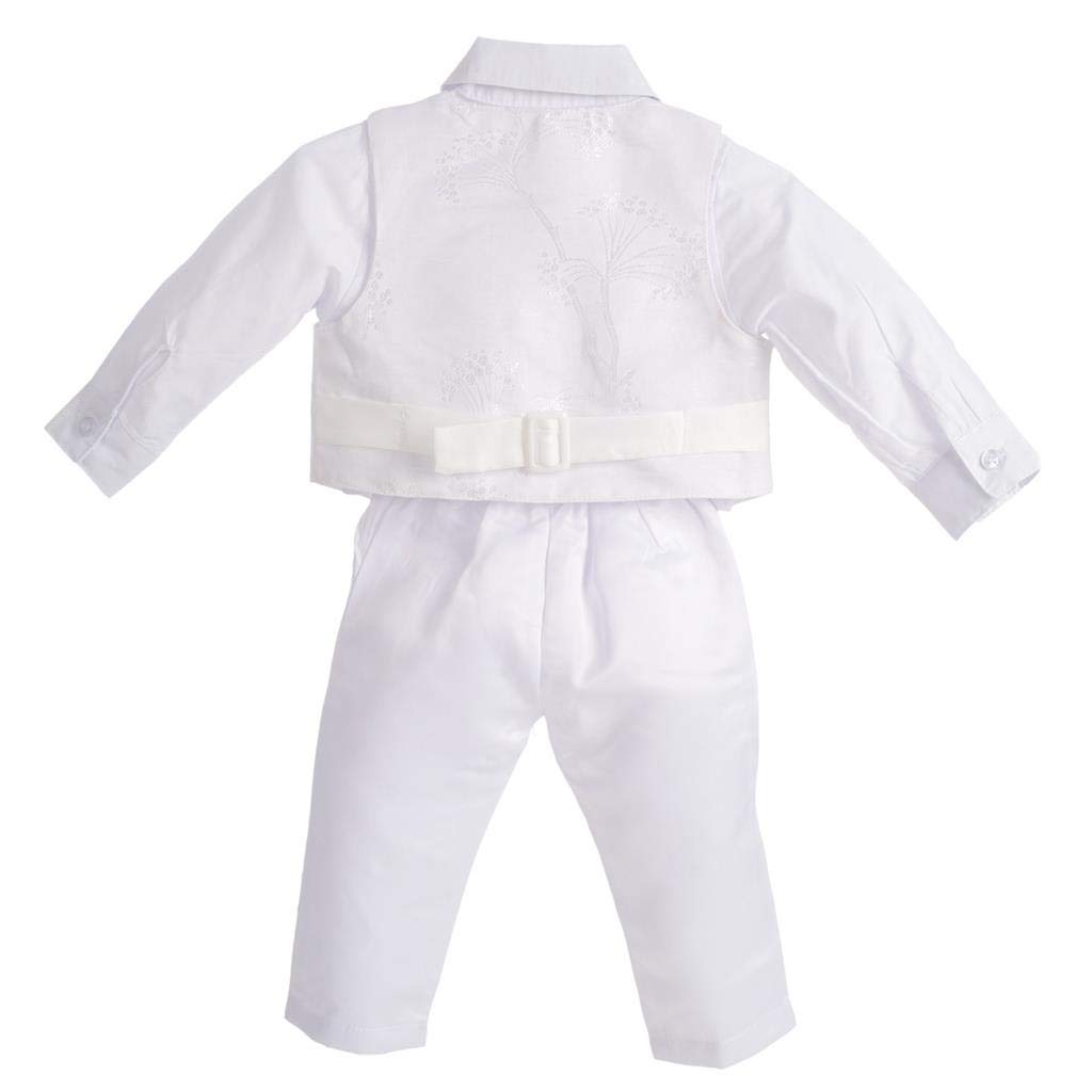 Lito Angels Ropa Traje de Bautizo Blanco para Bebe Niño, con Gorro Capó, Manga Larga, Floral