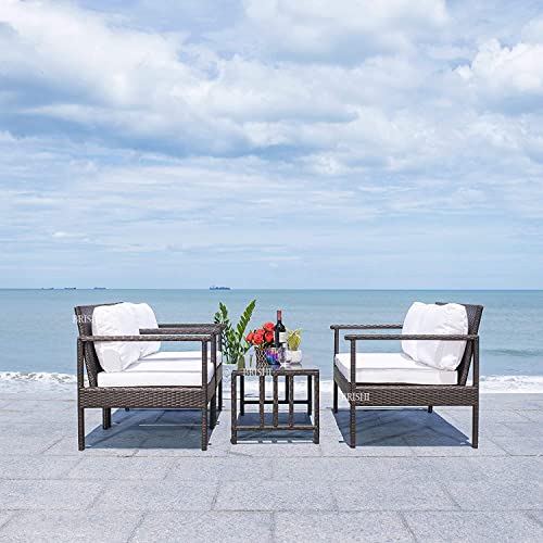 Image of Amazon Brand - Solimo Zeno Outdoor Sofa Set || Balcony Sofa || Patio Furniture Sets || Indoor Sofa|| Wicker Rattan Garden Sofa Set with Cushion and Center Table, 4 Seater (Brown & White)
