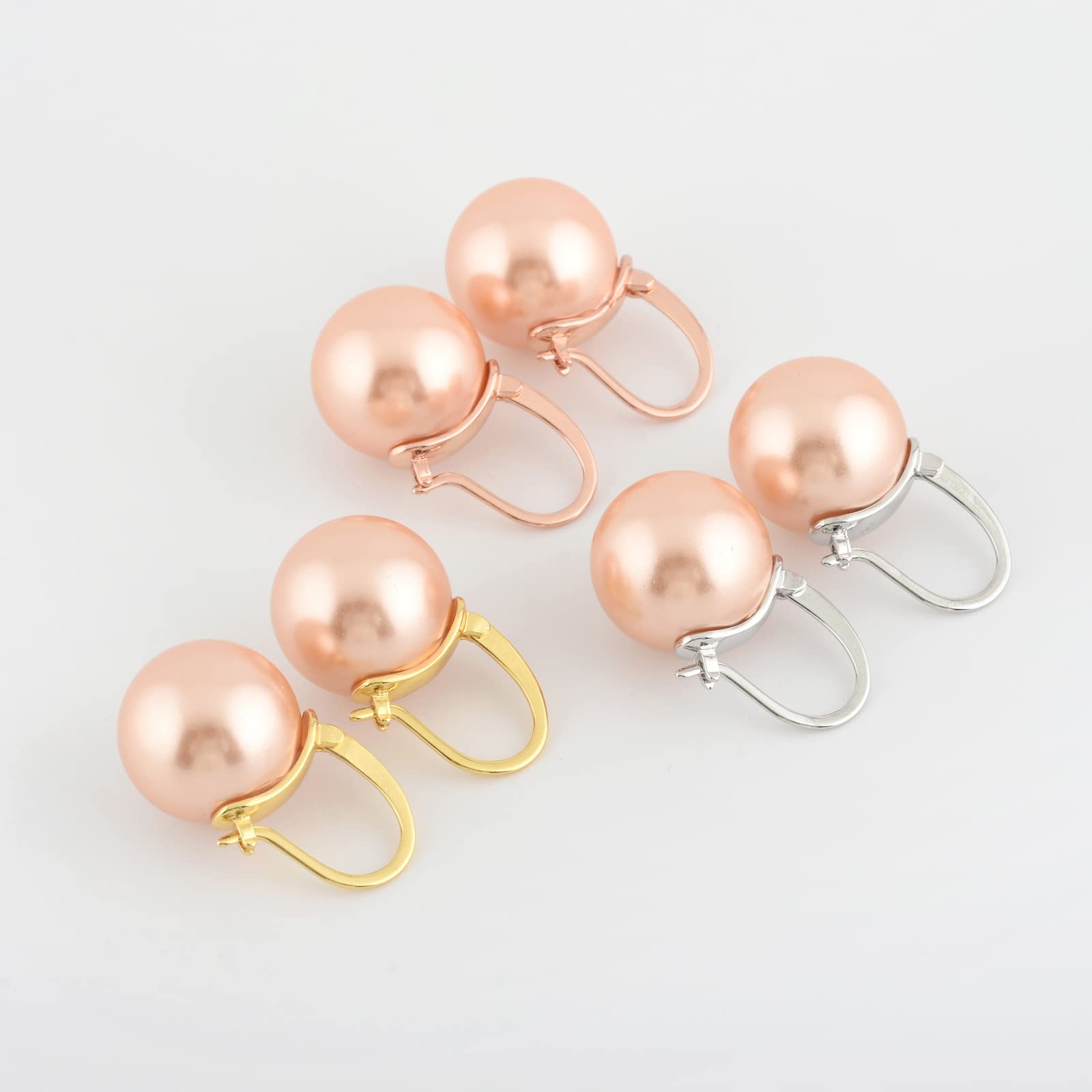 HUGE TOMATO 925 Sterling Silver Simulated Shell Pearl Earrings for Women Trendy, Big Pearl Drop Earrings Leverback Stud,18K Gold Plated Large Pearl Hoop Dangle Hypoallergenic Jewelry 14mm