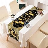 Fengrise Eid Mubarak Table Runner - Black Gold Ramadan Kareem Decorations for Home 2026, Star Moon and Lantern Pattern, Eid Al-Fitr Table Cloth,Islamic Decorations Supplies for Kitchen Indoor (13x72)