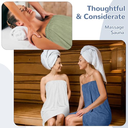 Image of Cuffbow 3 Pcs Towel Wrap for Women Spa Body Robe Full Length Female Bath Shower with Adjustable Closure Elastic Top Plush