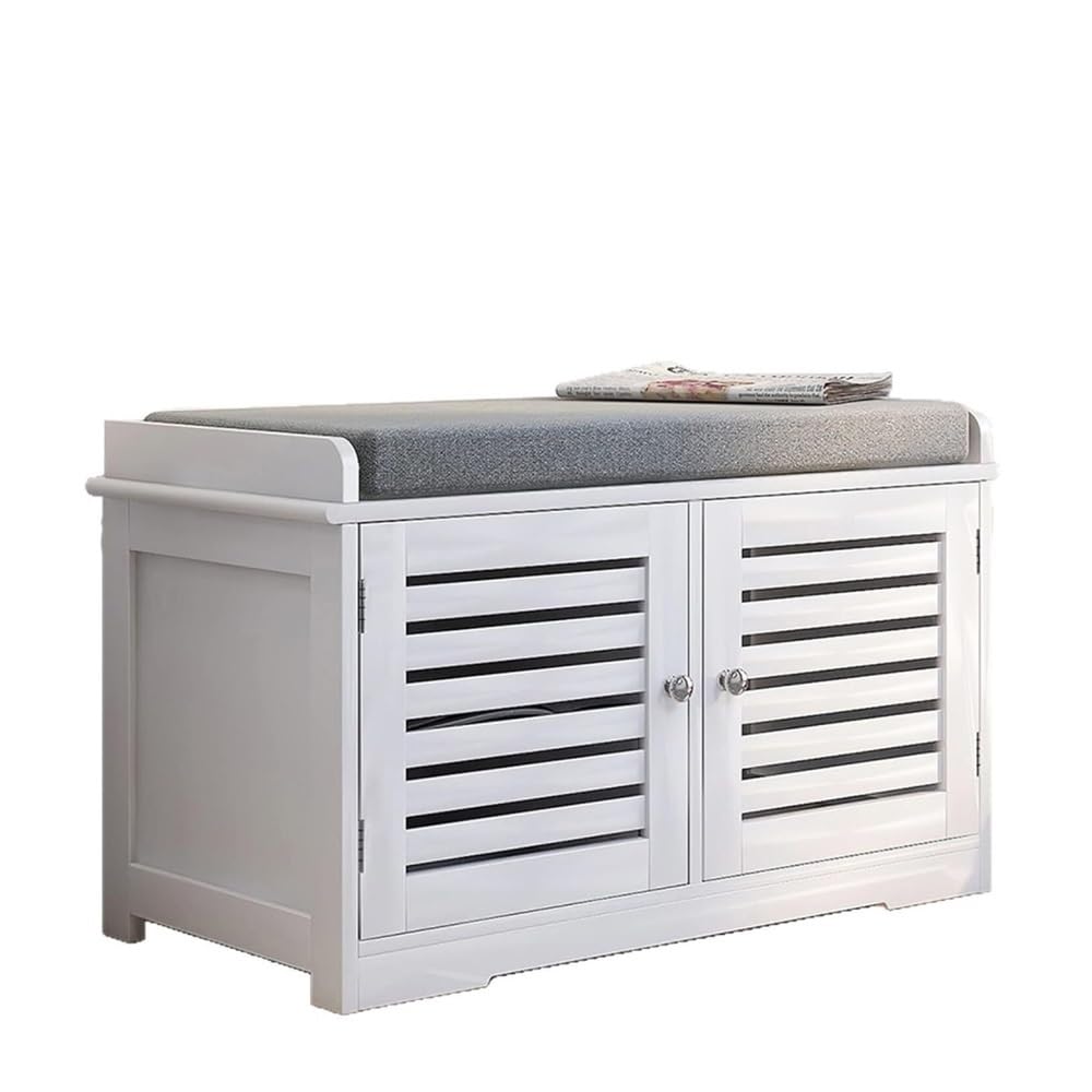 Banc de rangement à chaussures blanc avec coussin contre le désordre