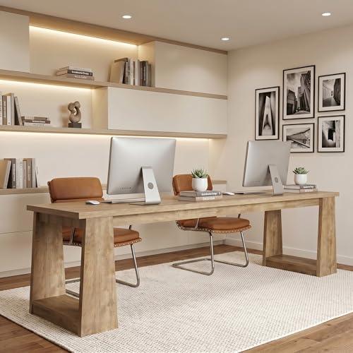 LITTLE TREE 86.6 Inch Extra Long Computer Desk Two Person Desk Dual Workstation Home Office Desks for 2 Users Large Gaming & Multi-Monitor Setup Writing Table for Spacious Workspace
