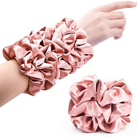 CEELGON Satin Silk Bridesmaid Scrunchies for Hair Big Scrunchies Satin Hair Ties Hair Scrunchie 10 Pack (Rose Gold)