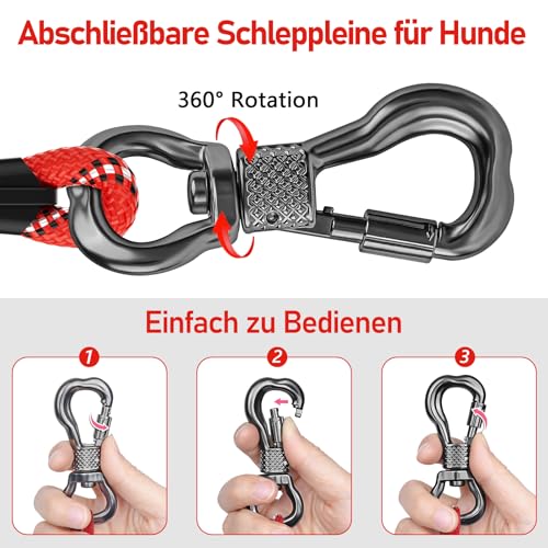 X XBEN Schleppleine für Hunde,10M Starke Hundeleine mit Bequemen Gepolsterter Griff, Trainingsleine Laufleine für Kleine Mittlere Große Hunde, Abschließbarer Karabiner