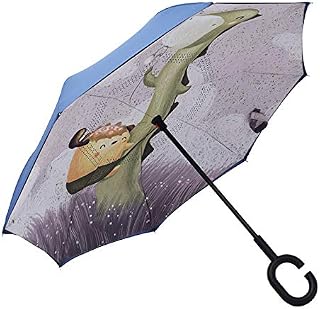 AHUA Kids Umbrella Cute Aniaml Umbrella Inverted, Toddle Umbrella Windproof,Double Layer Reverse Umbrella for Girls Boys Children Age 5-15 (Elf-Dinosaur)
