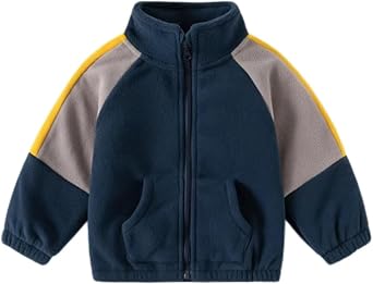 Toddler Boy Polar Fleece Jacket Color Block Zip Up Warm Coat Lightweight Winter Outerwear