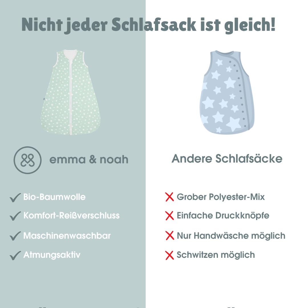 emma & noah Baby Schlafsack 2.5 TOG, Strampelsack für den Herbst und Winter in vielen Farben, Bio-Baumwolle, OEKO-TEX Zertifiziert, Schlafsack für Neugeborene (Essential Mint, 80 cm)