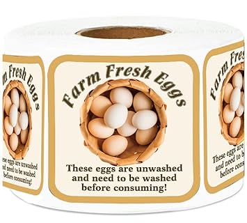 Top label Farm Fresh Eggs Stickers,2 Inch Farm Fresh Eggs Handling Instructions Stickers, Egg Carton Labels,500 Pcs