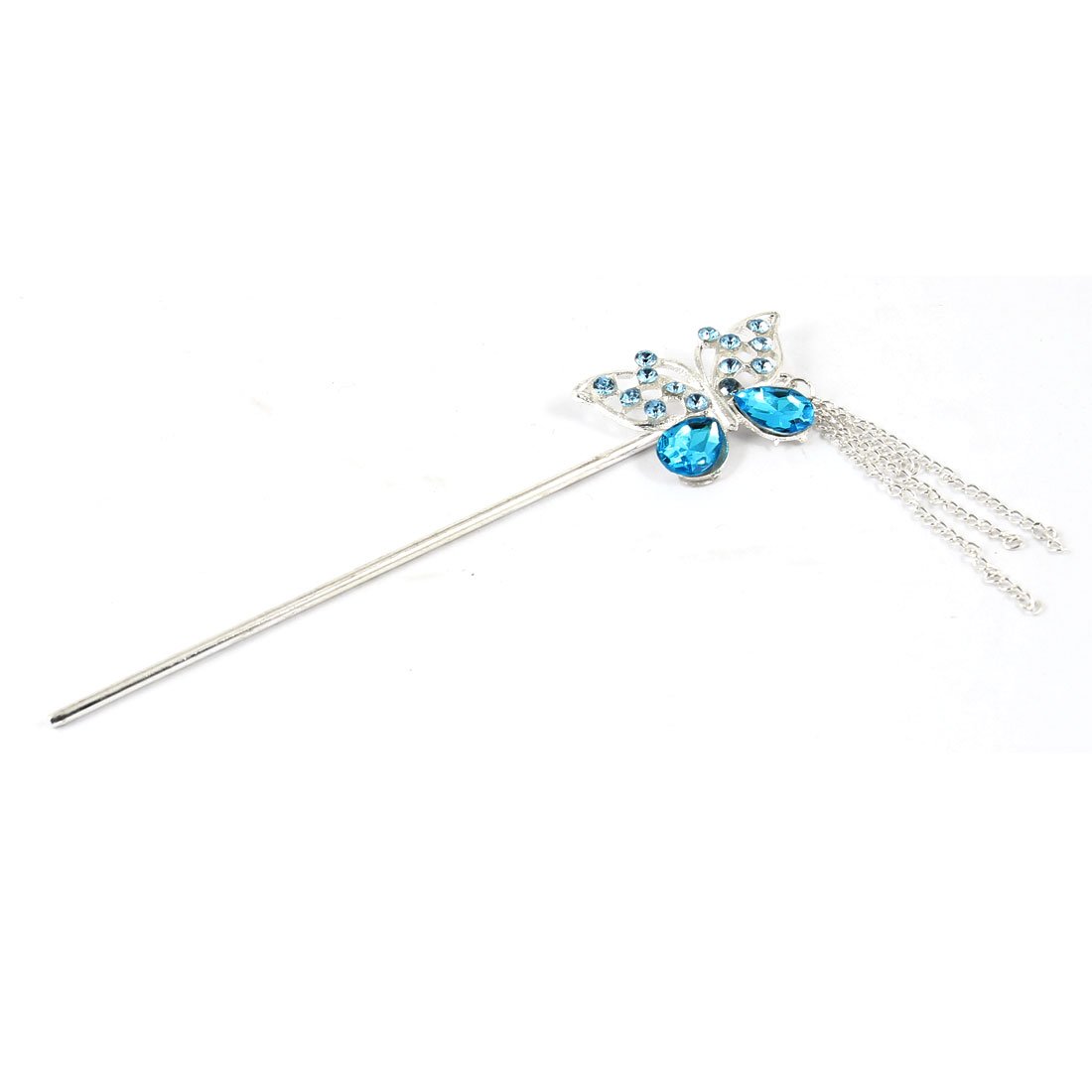 ZHuidjoLady Teal Blue Rhinestone Inlaid Metal Butterfly Shape Hair Pin (SN: c33 904 9a8 0ac c4d)