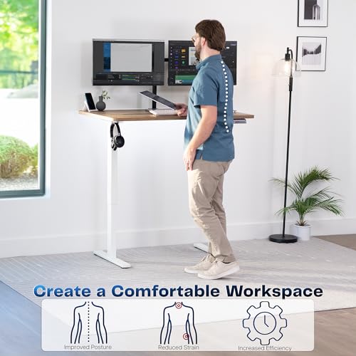 Image of VIVO Reclaimed Wood 48 x 30 in Standing Desk, DESK-KIT-1W5P | Electric, Holds 220 lbs, Sit Stand, Height Adjustable, One-Piece Extra Deep Table Top, Memory Presets, 1B Series, White Frame