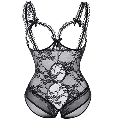 Preisvergleich Produktbild Sosila Reizwäsche, Nachtwäsche, Sexy Unterwäsche, Damen Babydoll Dessous, Lingerie Kleid transparent, Negligee, sexy Dessous, Spitze Durchsichtig Nachtwäsche, Lingerie, Nachtkleid (Schwarz, One Size)