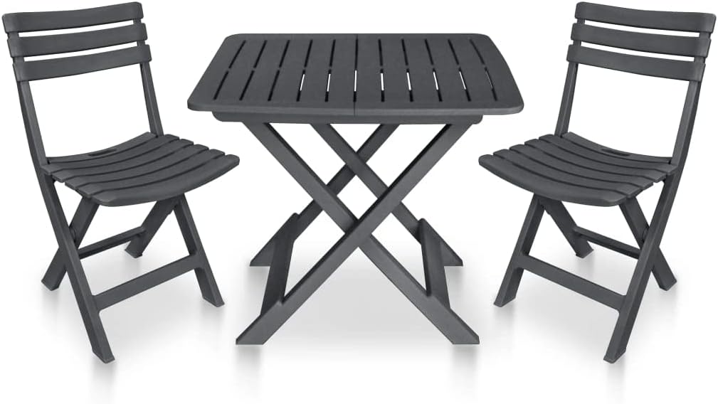 3 Piece Folding Bistro Set,Patio Decor,Outdoor Table Chairs,Backyard Furniture,Afternoon Tea Suit,Conversation Furniture,Suitable for Balcony, Deck, Backyard, Patio, Garden,Plastic Anthracite