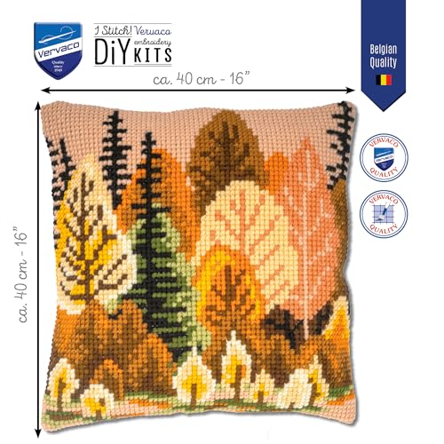 Kit point de croix coussin Forêt d'Automne idée cadeau art DIY
