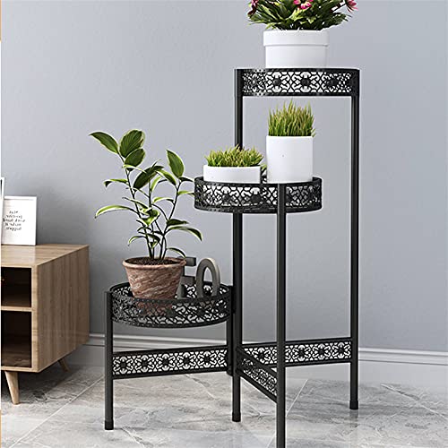 Hollow Out Plant Stand, Flower Rack Garden Planter Pot Stand Holder Staircase Display Shelf for Patio Garden Corner Balcony Living Room,Black,3tier