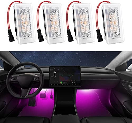 FICOLPO 4 Pcs Tesla Interior LED Lights Bulbs Kit Compatible with Model 3, Y, X, S, Super Bright Replacement Light Bulbs for Footwell, Door Puddle, Trunk, Frunk - Tesla Accessories (Pink)