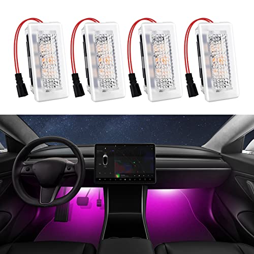Ficolpo 4 Pcs Tesla Interior Led Lights Bulbs Kit Compatible With Model 3, Y, X, S, Super Bright Replacement Light Bulbs For Footwell, Door Puddle, Trunk, Frunk - Tesla Accessories (Pink) #TOP3