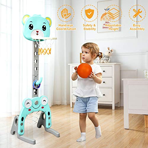 Costzon Basketball Hoop Set Stand, Kids 3-in-1 Sports Activity Center, Adjustable 4.7Ft-5.2Ft, Basketball Stand Set with Darts / Ring Toss / Football / Soccer Goal, Best Gift for Kids (Lovely Bear) Costzon Basketball Hoop Set Stand, Kids 3-in-1 Sports Activity Center, Adjustable 4.7Ft-5.2Ft, Basketball Stand Set with Darts / Ring Toss / Football / Soccer Goal, Best Gift for Kids (Lovely Bear)