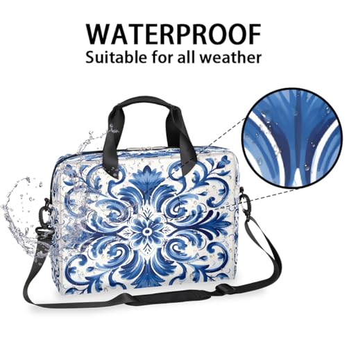 Bolso para laptop 15.6-16 pulg. vintage azul floral resistente al agua miniatura 3