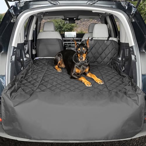4Knines Split Cargo Liner for SUV – For Dogs & Pets, Heavy-Duty, Waterproof Trunk Mat & Cargo Cover – Fits 60/40 Split Bench & Armrest Pass-Through – Machine Washable, Non-Slip, Durable (Large, Black)
