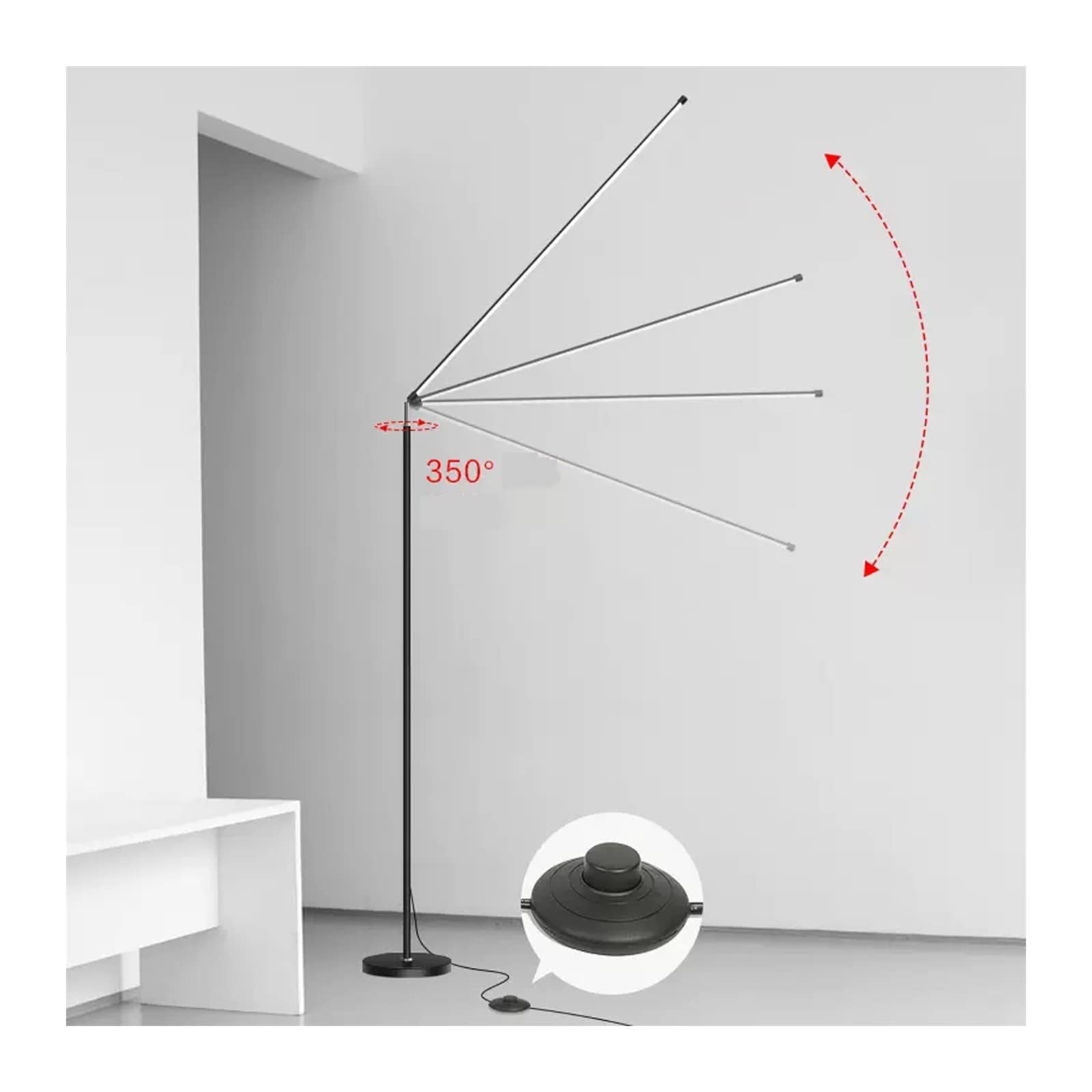 lampa podłogowa Lampa podłogowa LED Super jasny salon Sypialnia Lampka nocna stojąca na biurko Lampka podłogowa do czytania Biała czarna lampa podłogowa (bez źródła światła) do salonu(Czarny,150cm*100