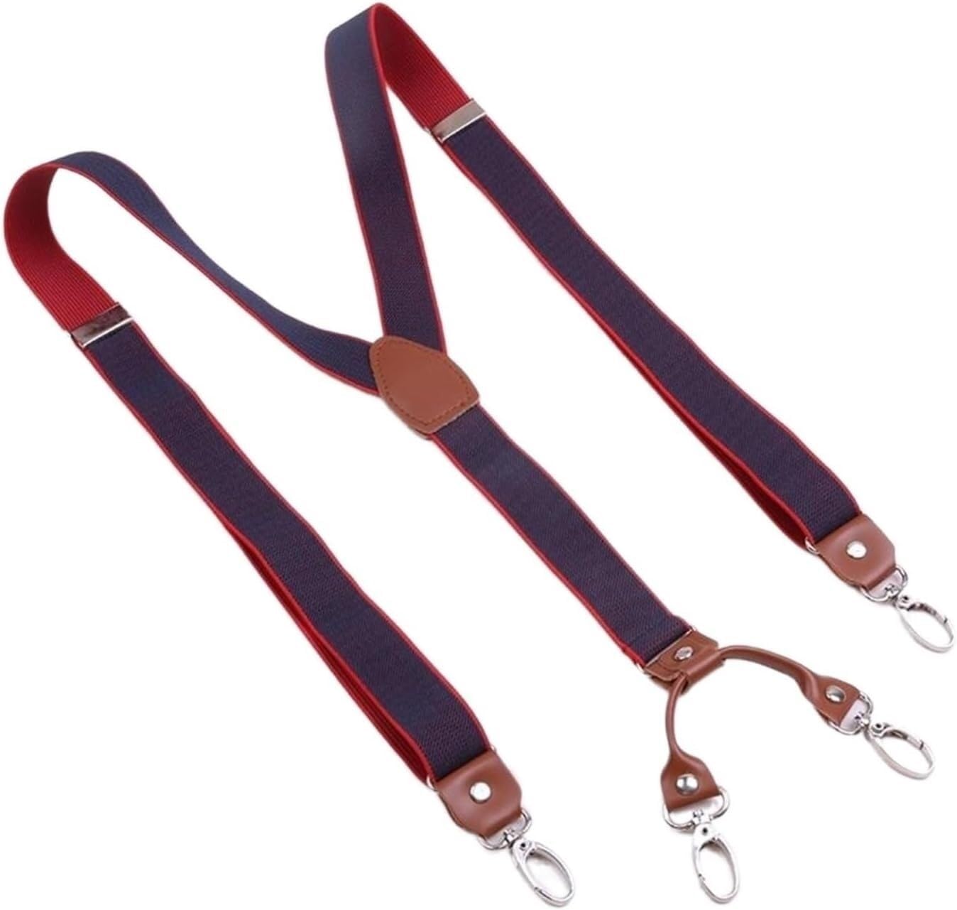 Suspenders, Brown Leather Suspenders 2.5 cm Width 4 Hooks Men/Women Suspender Y Back Retro Braces Wedding Casual