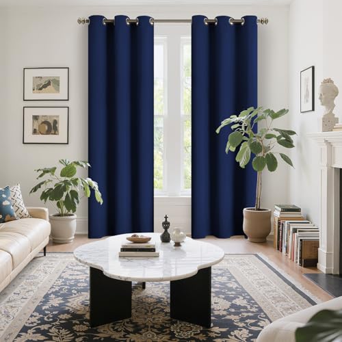 Image of YoungsTex Navy Blue Blackout Curtains 84 Inches Long for Bedroom - Thermal Insulated Drapes with Grommet Room Darkening for Living Room Privacy Blinds, 2 Panels, 42 x 84 Inch