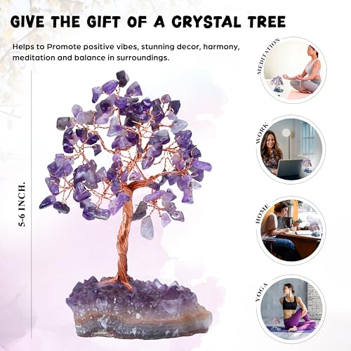 Image of Crocon Amethyst Crystals Tree with Cluster Base Tree of Life, Birthday | Gifts for Women, Men Decor for Shelf, Sister Gift, Birthday Gifts for Mom, Cute Home Office Decor Purple Housewarming Present