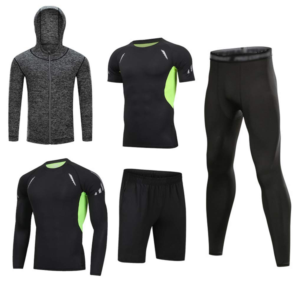 Herren Kompressionsshirt Sportbekleidung 5 Stück Schnelltrocknend Atmungsaktiv Fitness Trainingsanzüge Anzug für Running Gym Fitness