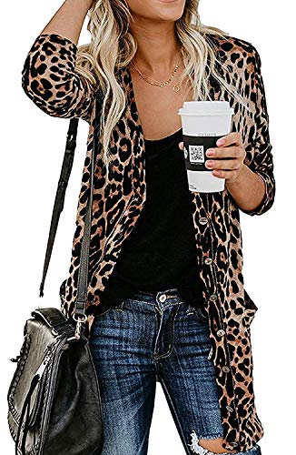 Cardigan Shirt for Women Print Cardigan Leopard Tops for Juniors Lightweight Cardigans Brown S