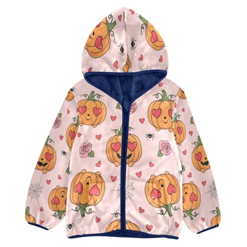 Lovely Halloween Pumpkin Pattern Toddler Fleece Jacket Girl Boys Hooded Fleece Jacket Coat Warm Outwear Zip-up 3-10T