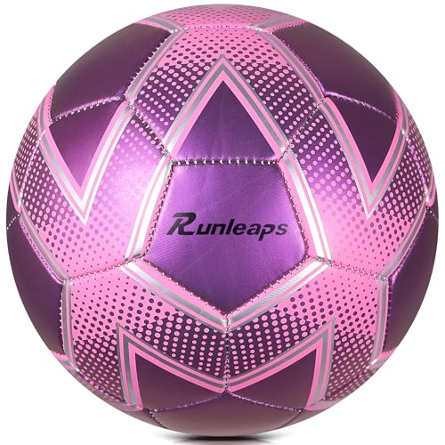 Runleaps Soccer Ball Size 4 for Kids, Ball Toys with Star Pattern Official Size Soccer Balls for Training, Playing, Boys, Girls, Toddlers Age 8-12?Purple?