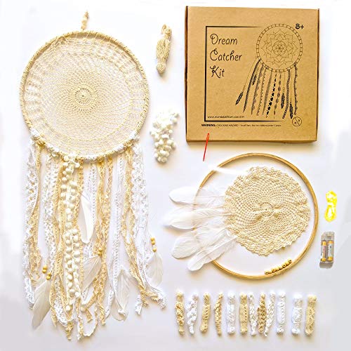 Mandala Life ART DIY LED Dream Catcher Kit 12x30 inches - Make Your Own Bohemian Wall Hanging with All-Natural Materials - Creative Activity Set Includes Premium Lace, Yarn, Feathers and Wooden Hoop - Thumbnail 4
