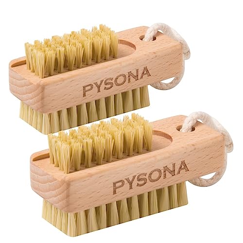 PySona Natural Wooden Non-SlipTwo-sided Hand and Foot Nail Brush?Nail Brush for Cleaning Fingernails, Nail Scrubber Brush, Heavy duty Fingernail Scrubber Brushes with Hanging Rope