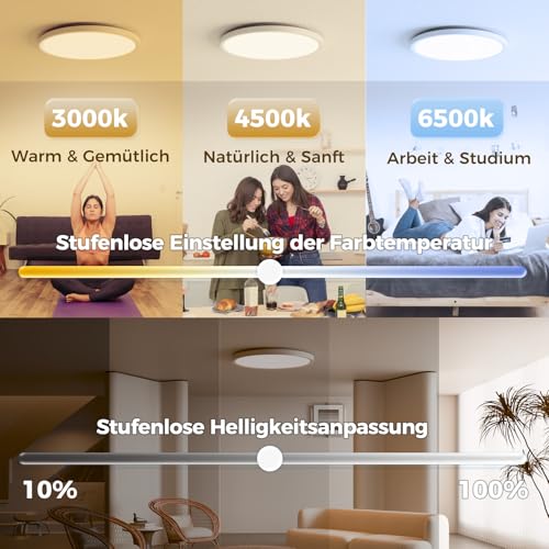 Lampe de Plafond LED Dimmable Connectée Plafonnier Rond Plat RGB avec Télécommande - 4