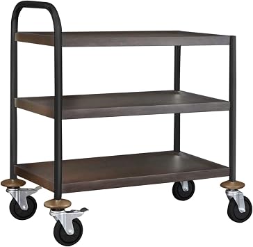 KIPROSTAR Kitchen Wagon with Casters, Stainless Steel Cart, Storage, Wood Grain, Black Legs, Dark Brown, Assembly Type, Shelf, 26.8 x 15.2 inches 680 x 385 mm One Side Handle for Commercial Use, Stylish