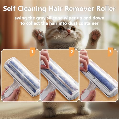 Image of ACE2ACE Pet Hair Remover, Reusable Lint Roller for Cat and Dog Hair, White | Self Clean Cat Hair Remover with Dust Bin, Dog Hair Remover for Couch, Furniture, Carpet, Sofa and Bedding