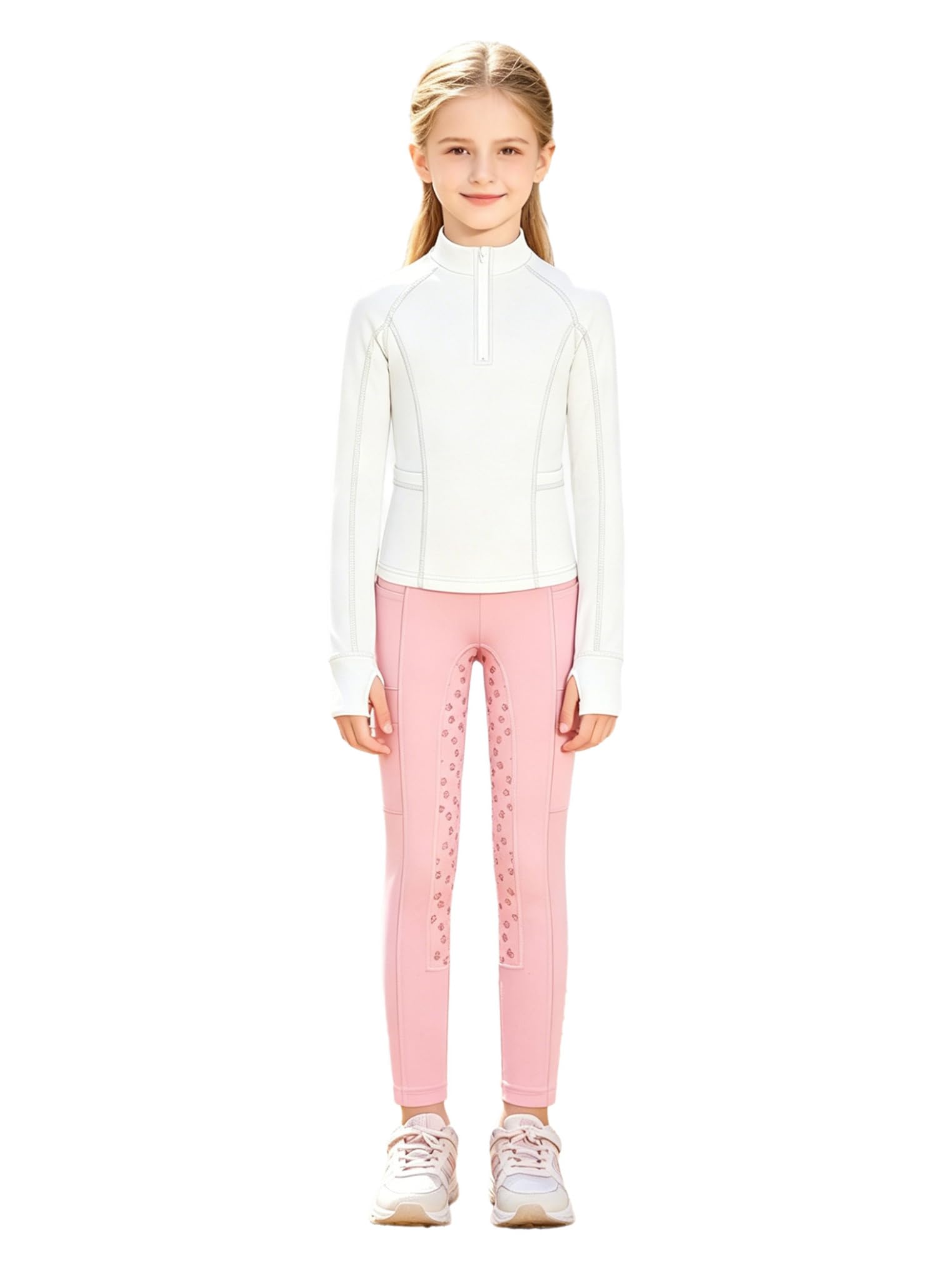 Tuta da Ginnastica Artistica Bambina Camicette da Torneo Equitazione Maglietta a Manica Lunga + Pantaloni da Equitazione Leggings Sportwear