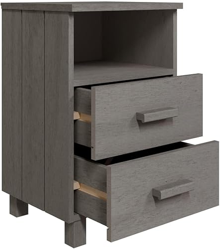 Miniatura 33 de vidaXL - 2 armarios de noche de madera maciza blanca HAMAR | Mesitas de noche de 15.7 x 13.8 x 24.4 pulgadas con dos cajones y compartimento abierto