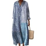 Vestido Largo Mujer Estampado Floral con Manga Larga y Escote en V, Túnica Boho Holgada Casual para Primavera Otoño, Vestidos Elegante Diario Talla Grande