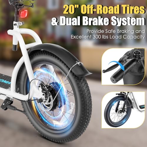 Caroma Electric Scooter with Seat for Adults, 800W Peak Motor, 20MPH & 30Miles Long Range, 20″ Fat Tire Commuter E-Scooter with Basket for Grocery, Pets, and Daily Commute