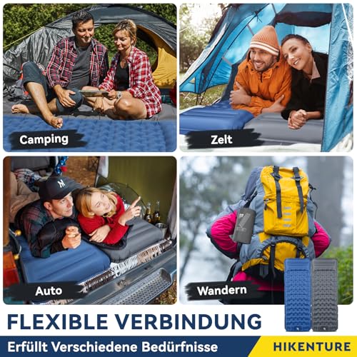 HIKENTURE Camping Isomatte, 13CM Ultradicke Isomatte Camping mit Kissen, Aufblasbare Luftmatratze Kleines Packmaß, Ultraleichte Schlafmatte mit Fußpumpe für Outdoor, Wandern, Zelt - Grau