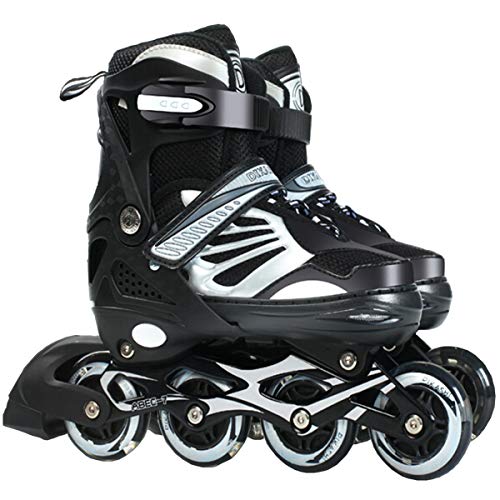 PowerRider Inline Skates for Kids Girls Boys Adults Adjustable Size Roller Skates for Teens Women Beginner with Light Up Wheels Indoor Outdoor Gift for Children (Black, L US 6.5-9?24-26.5CM?)