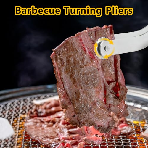 Grillzange mit Langem Griff - BBQ Würstchen Dreher und Grillwurst-Wendezange mit Rädchen - Gebogen für perfektes Grillen