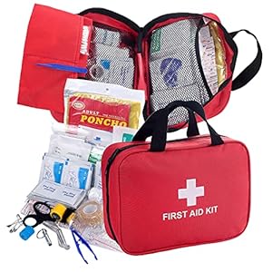 Erste Hilfe Set, 180-Teiliges First Aid Kit, Kompakt Erste Hilfe Kasten mit Premium Tasche für Haus, Auto, Camping, Wandern, Sport, Arbeit, Büro, Boot, Überleben und Reisen, Klein und Leicht