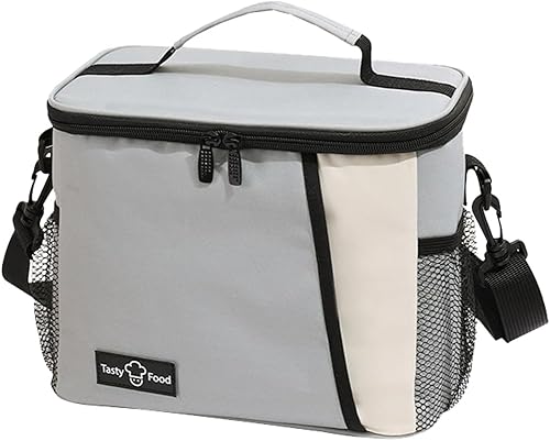 Miniatura 7 de Lonchera aislada para adultos, a prueba de fugas, con correa de hombro desmontable, lonchera con bolsillos para el trabajo, fiesta, picnic (negro)