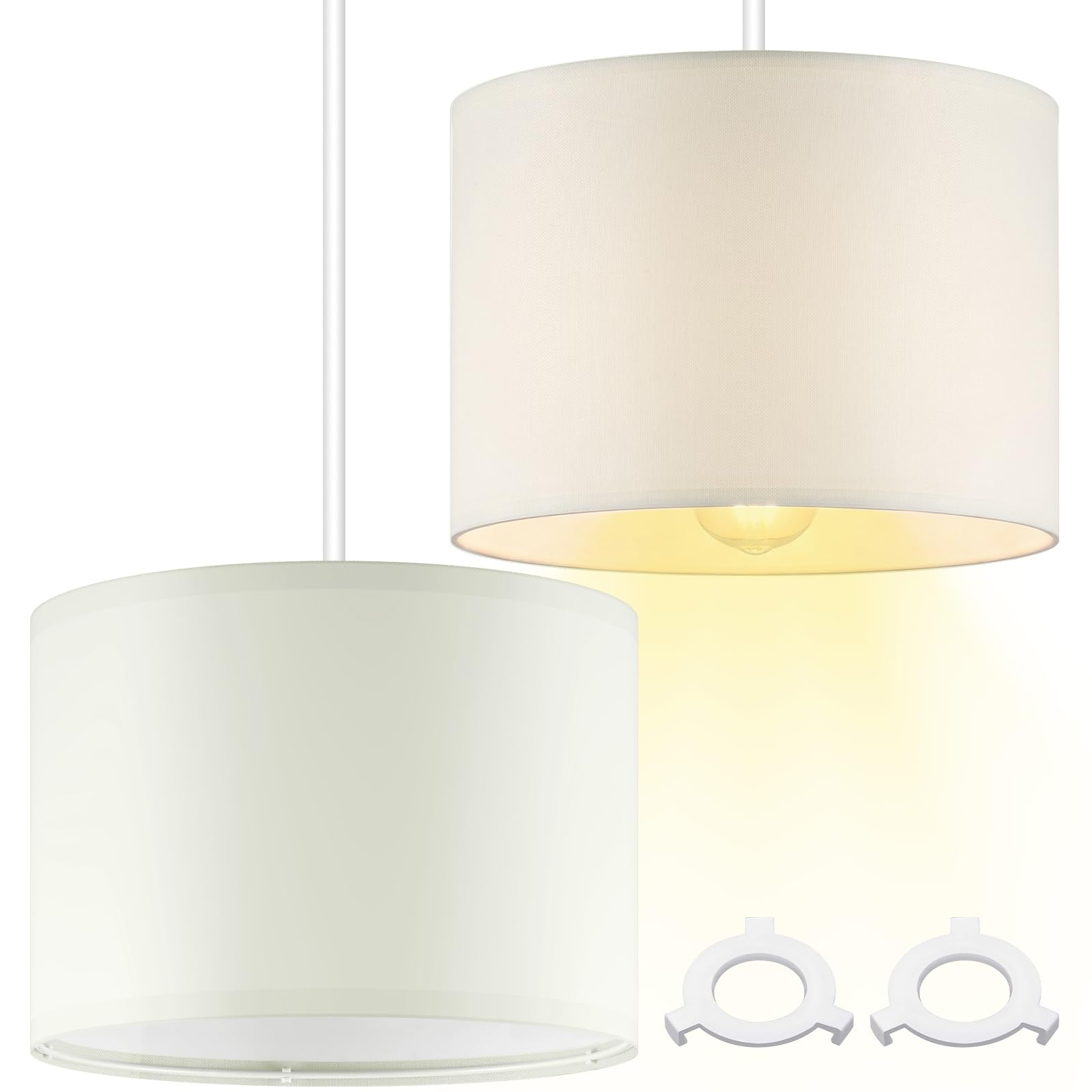 Weewooday Paralumi Moderni in Tessuto per Soffitto con Anello Adattatore da E27 a E14 per Tutti i Tipi di Lampade 26 x 18 cm(Crema,2 Set)