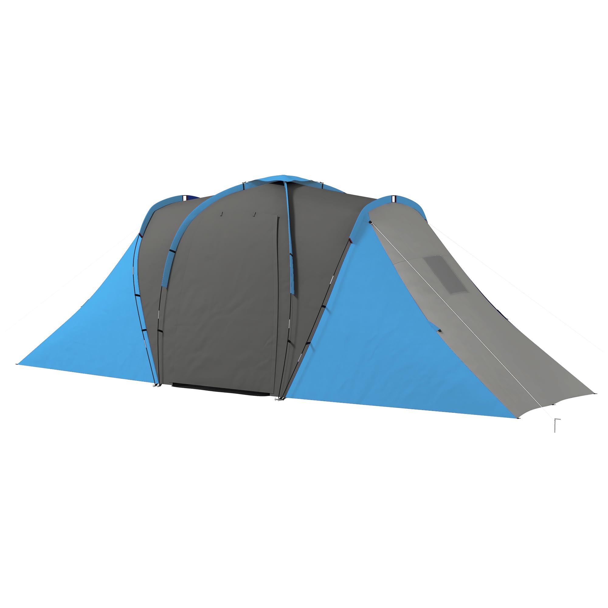 Outsunny 4-6 Man Tunnel Tent with 2 Bedroom and Living Area, Large Camping Tent, 2000mm Waterproof, Portable with Bag, for Fishing Hiking Festival, Grey and Blue
