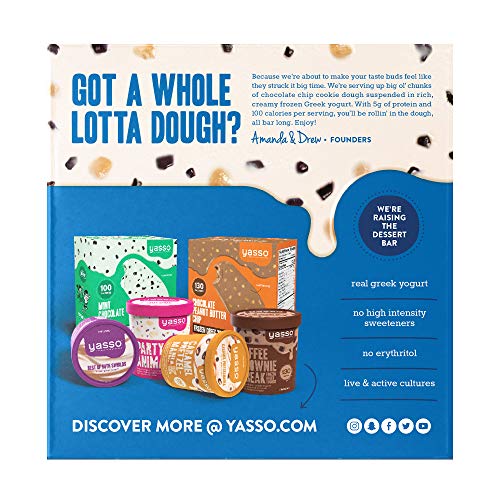 Yasso Frozen Greek Yogurt Bars Chocolate Chip Cookie Dough, 4-Count Box (Case of 8)