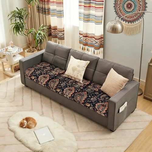 Image of YISUN Sofa Couch Cushion Covers, Stretch Printed Couch Seat Slipcover, Soft Couch Cover for Dogs, Washable Non-Slip Furniture Protector for Sectional Armchair Loveseat (Navy Blue, 3 piece)